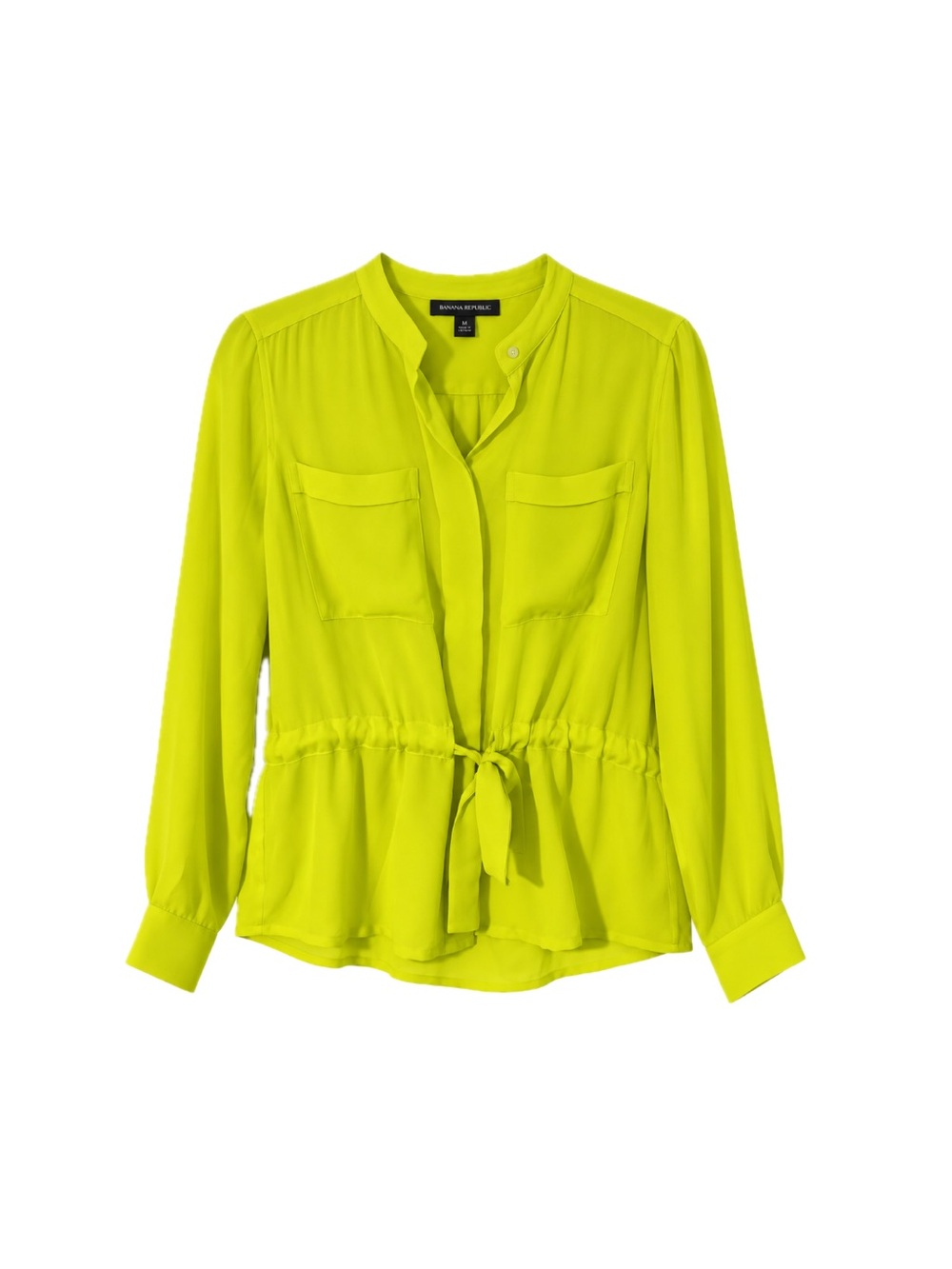 Banana Republic Chiffon Belted Button-Up Utility Shirt - Chartreuse, Size M